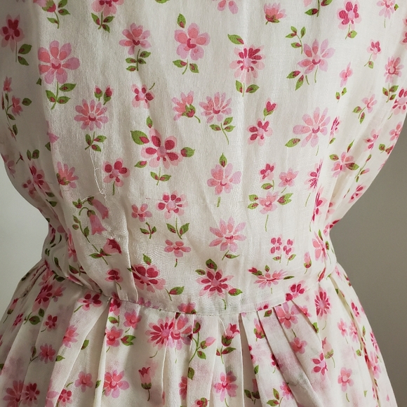 50s Vintage Nelly Don Pink & White Floral Tea Dress With Flat Collar - Picture 13 of 16